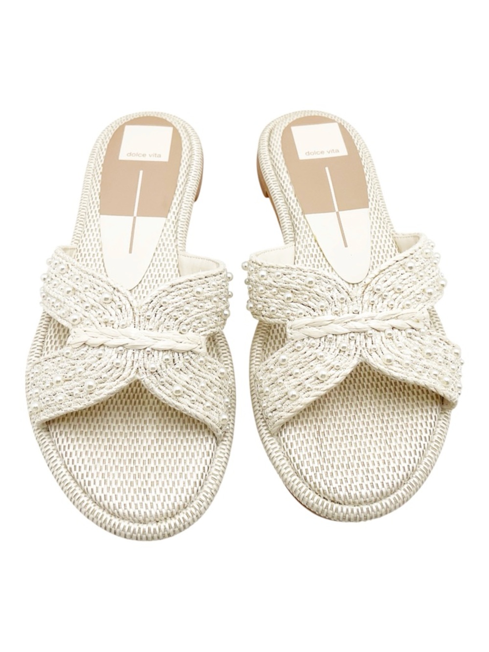 {Dolce Vita}  Atomic Pearl Raffia Slide Flat Sandals